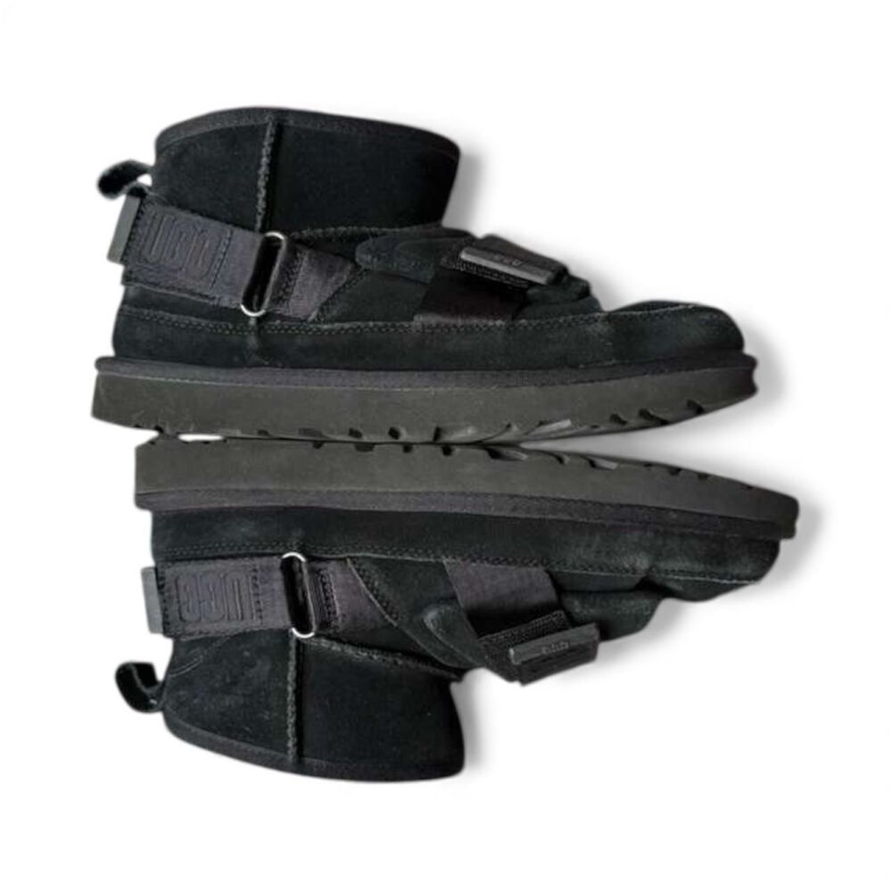 UGG Strap Booties Black Suede Shearling Lined Size 8